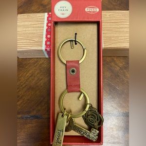 Fossil Brown Leather Key Chain with Charms